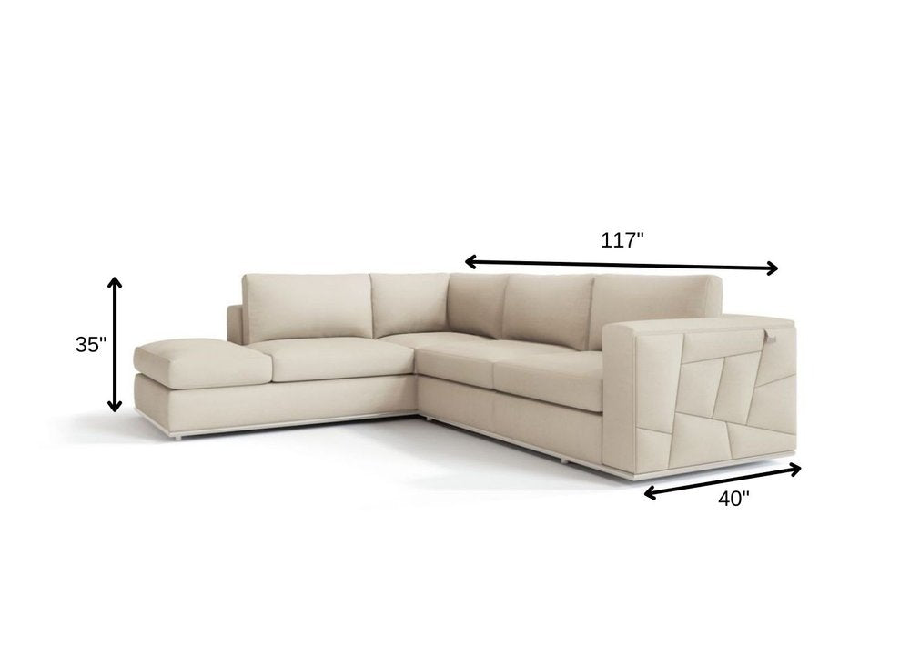 Beige Italian Leather Reclining L Shaped Two Piece Corner Sectional HomeRoots