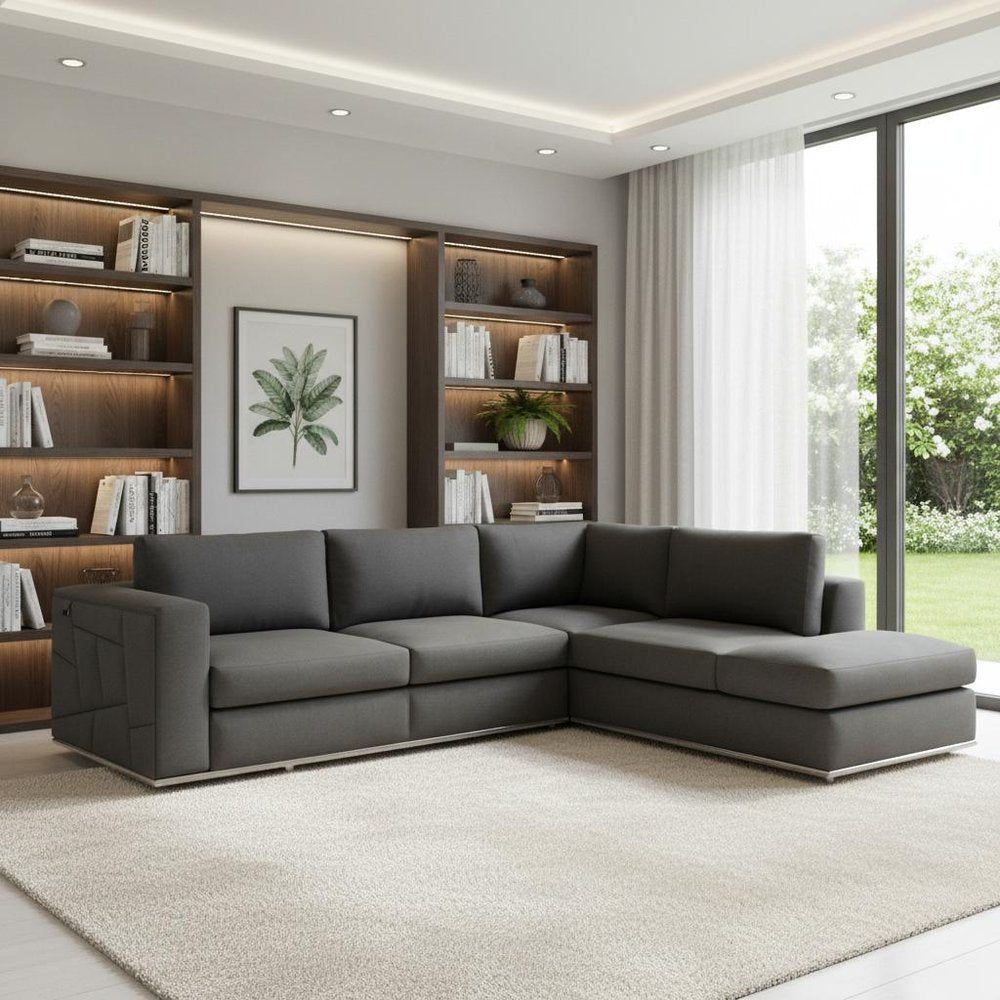 Dark Gray Italian Leather Modular L Shaped Two Piece Corner Sectional HomeRoots