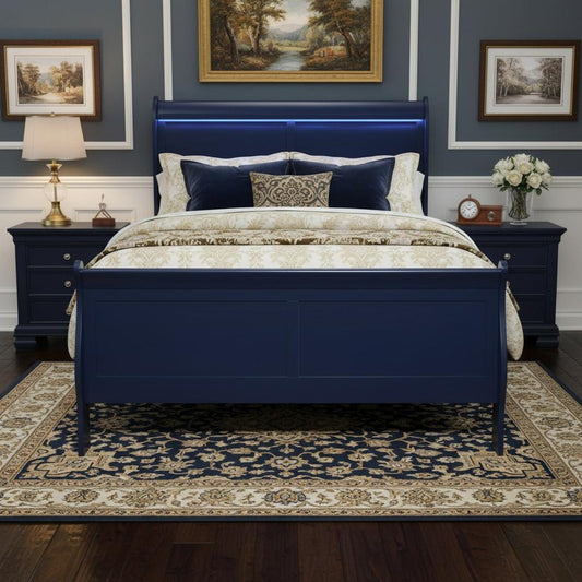 Blue Upholstered Queen Bed Frame With No HomeRoots