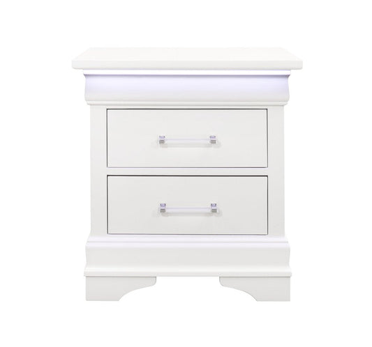 24" White Wood Lighted Two Drawer Nightstand HomeRoots