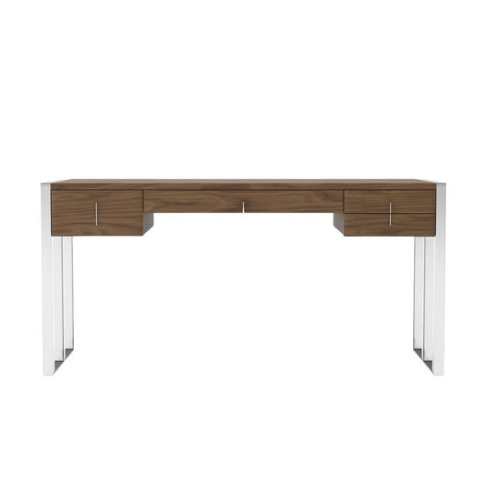 62" Brown and Silver Writing Desk With Four Drawers HomeRoots