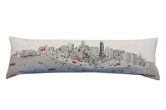 46" White Chicago Daylight Skyline Lumbar Decorative Pillow FurniFindUSA