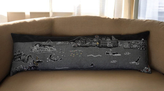 46" Black Hawaii Nighttime Skyline Lumbar Decorative Pillow FurniFindUSA