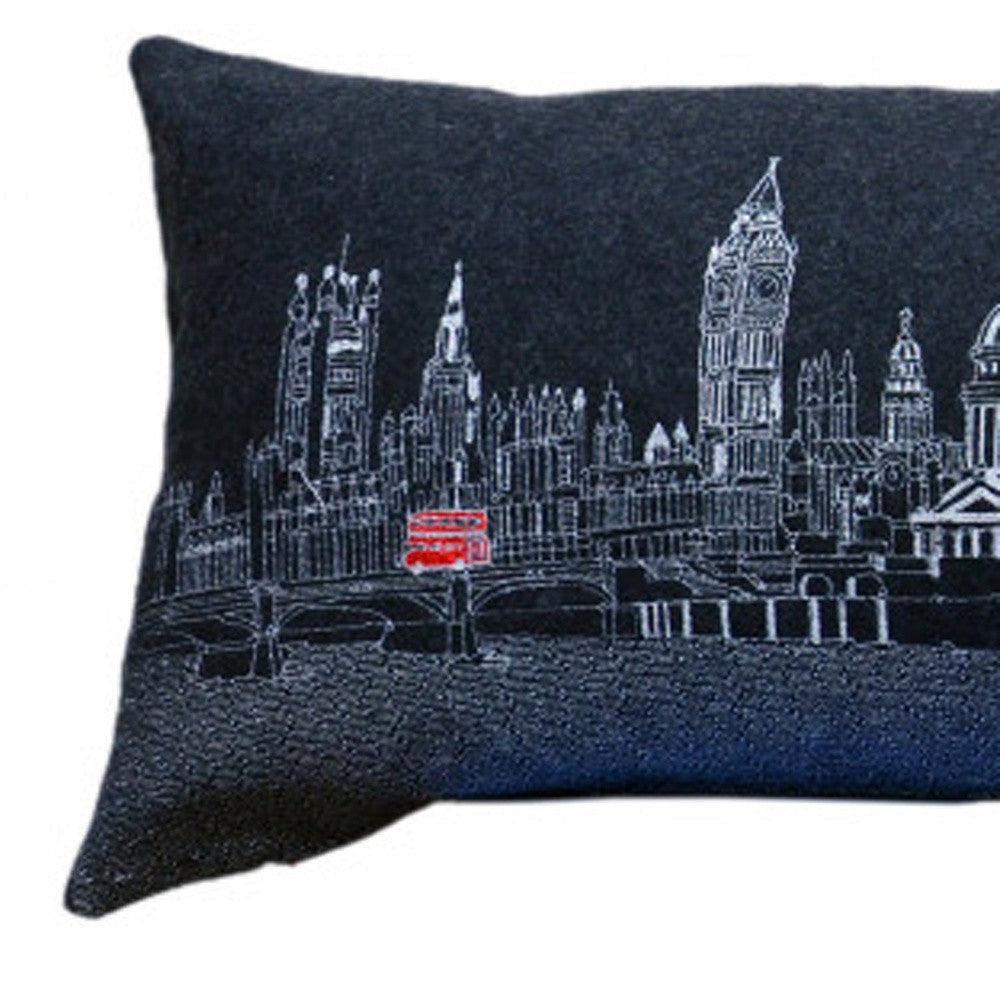 46" Black London Nighttime Skyline Lumbar Decorative Pillow FurniFindUSA
