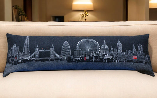 46" Black London Nighttime Skyline Lumbar Decorative Pillow FurniFindUSA
