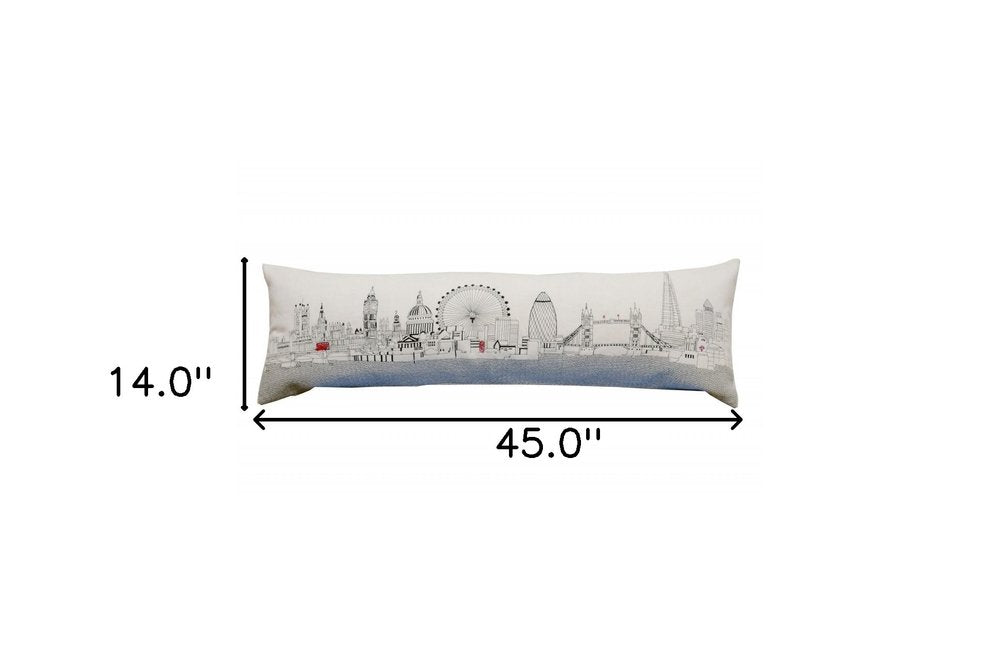 14" X 45" Dark Gray And White London Nighttime Skyline Lumbar Decorative Pillow HomeRoots