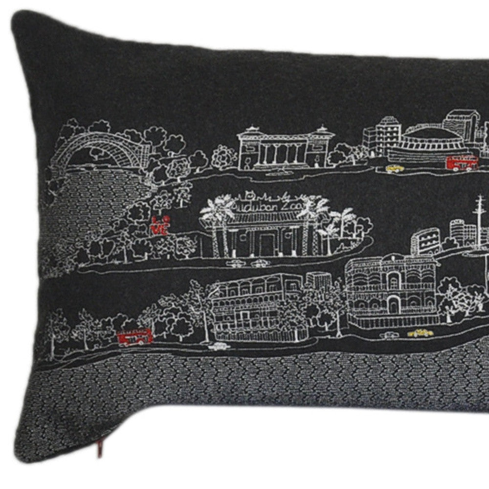 46" Black New Orleans Nighttime Skyline Lumbar Decorative Pillow FurniFindUSA