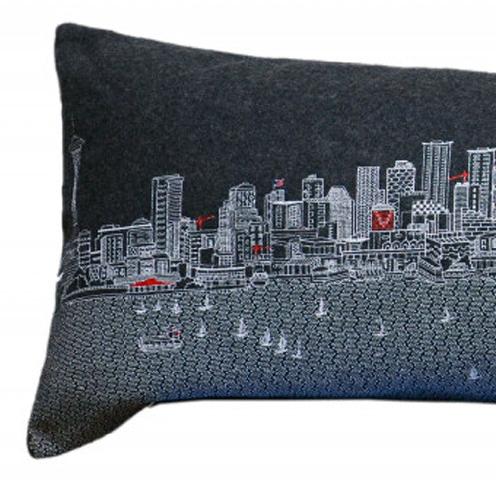 46" Black Seattle Nighttime Skyline Lumbar Decorative Pillow FurniFindUSA
