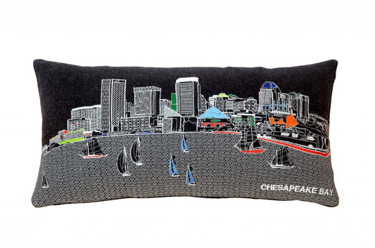 25" Black Austin Nighttime Skyline Lumbar Decorative Pillow FurniFindUSA
