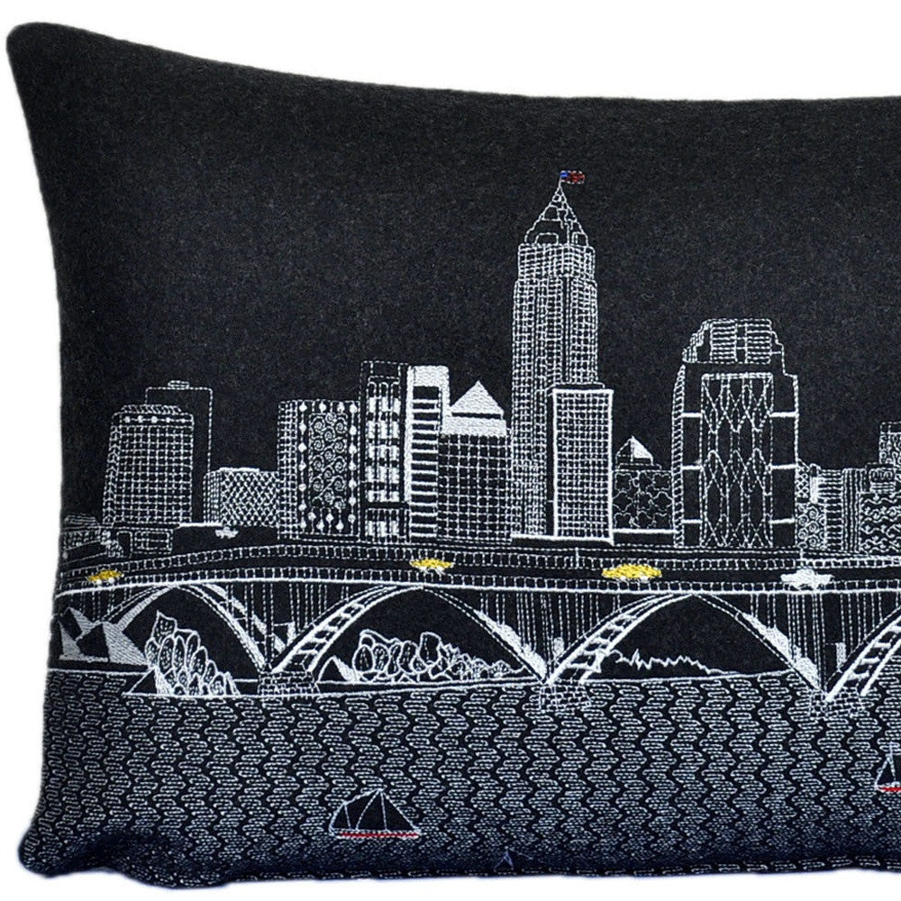 25" Black Cleveland Nighttime Skyline Lumbar Decorative Pillow FurniFindUSA