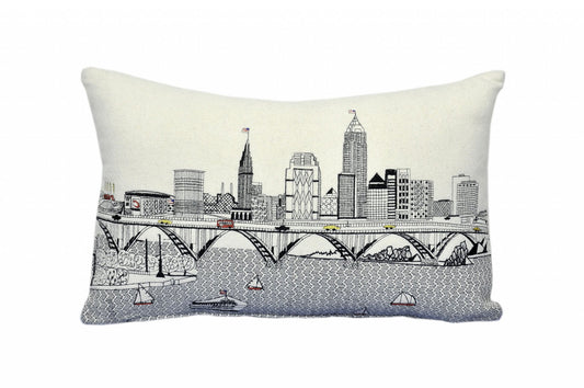 25" White Cleveland Daylight Skyline Lumbar Decorative Pillow FurniFindUSA