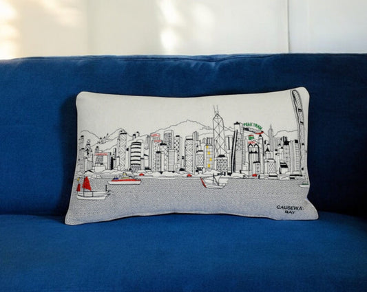 25" White Hong Kong Daylight Skyline Lumbar Decorative Pillow FurniFindUSA