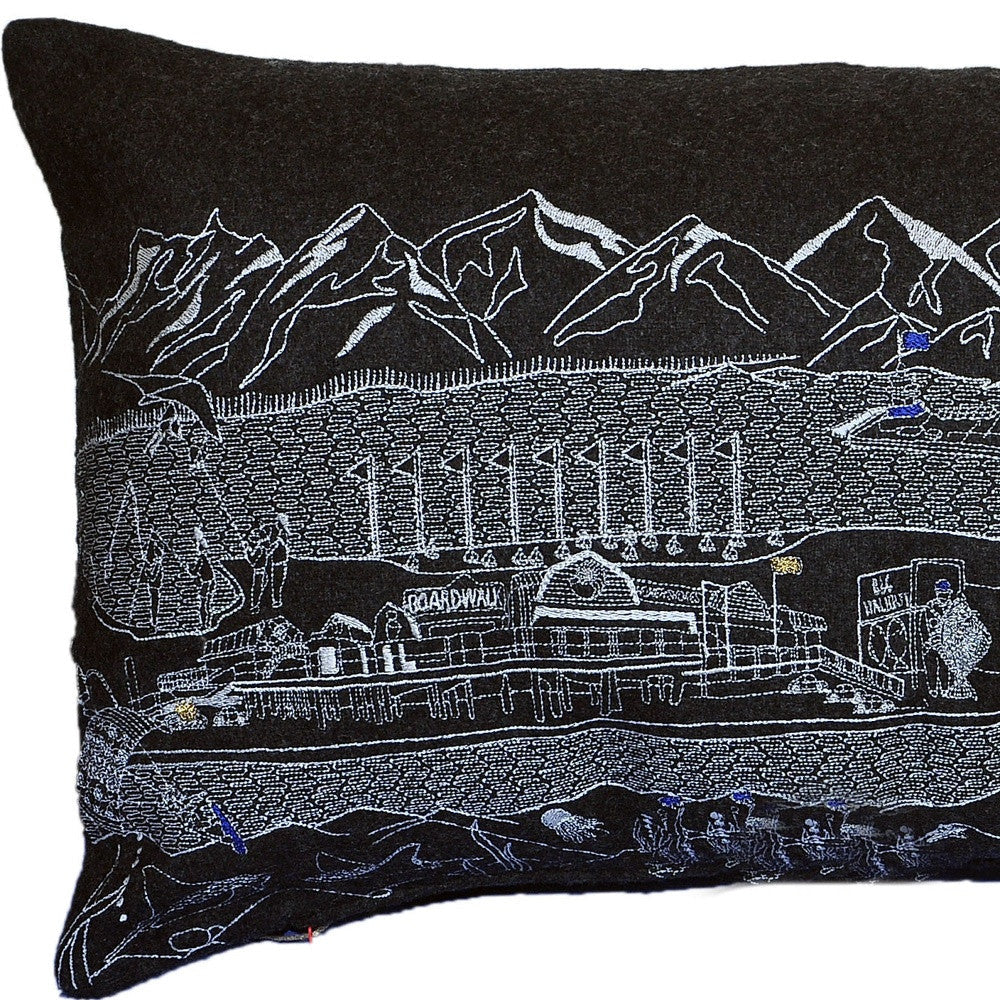 14" X 24" Black Gray and White Hometown Pride Wool Lumbar Throw Pillow FurniFindUSA