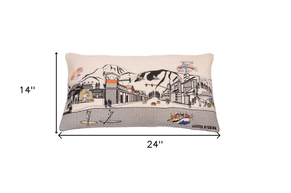 Dark Gray And White Jackson Nighttime Skyline Lumbar Decorative Pillow HomeRoots