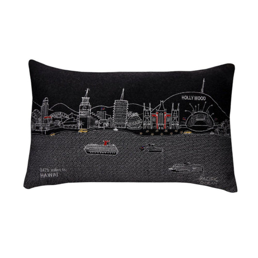 14" X 24" Dark Gray And White Los Angeles Nighttime Skyline Lumbar Decorative Pillow