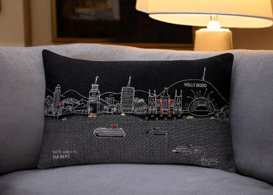 25" Black Los Angeles Nighttime Skyline Lumbar Decorative Pillow FurniFindUSA