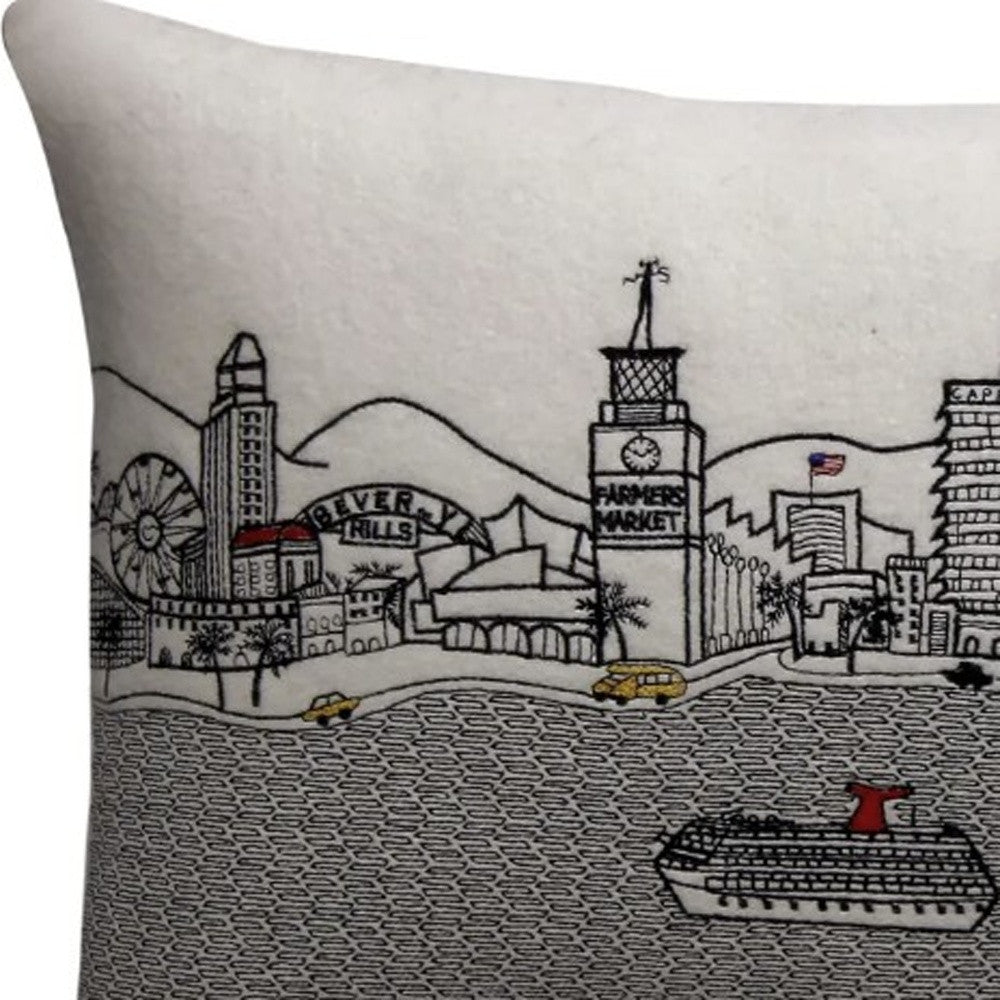 25" White Los Angeles Daylight Skyline Lumbar Decorative Pillow FurniFindUSA