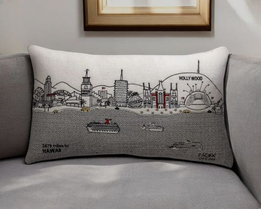 25" White Los Angeles Daylight Skyline Lumbar Decorative Pillow FurniFindUSA