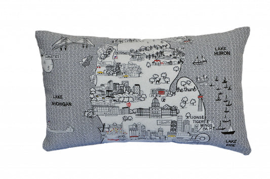 25" White Michigan Lower Peninsula Daylight Skyline Lumbar Decorative Pillow FurniFindUSA