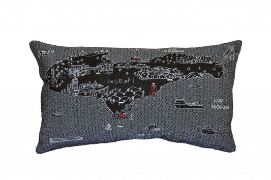 25" Black Michigan Upper Peninsula Nighttime Skyline Lumbar Decorative Pillow FurniFindUSA