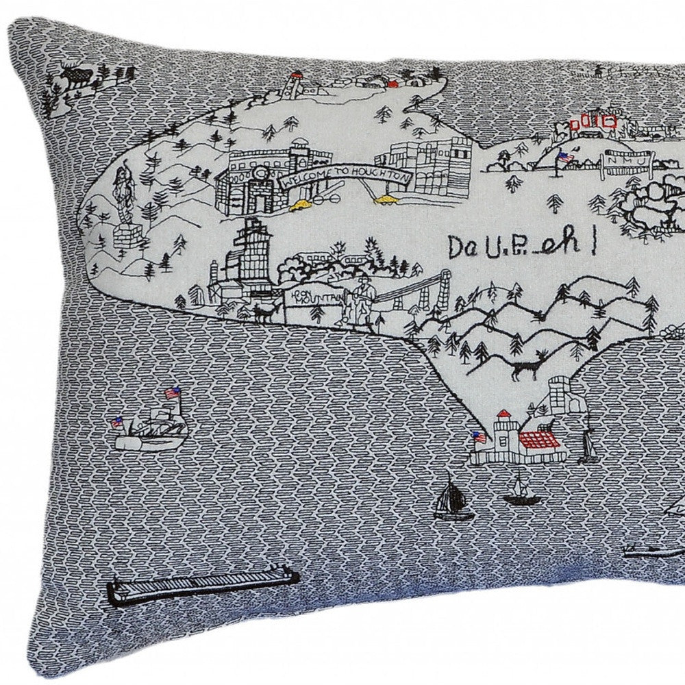 25" White Michigan Upper Peninsula Daylight Skyline Lumbar Decorative Pillow FurniFindUSA