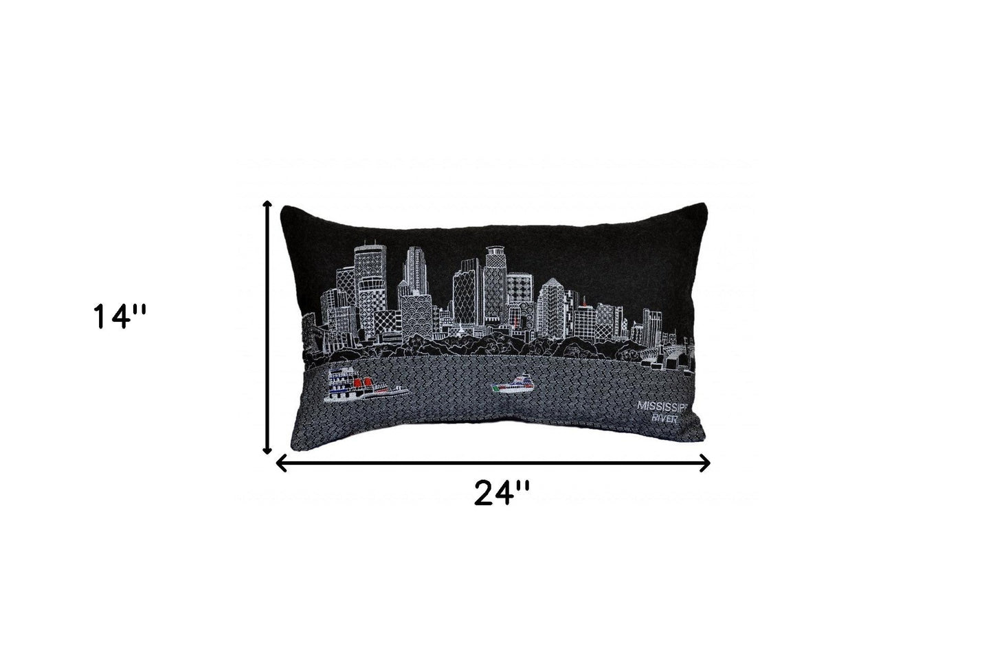 25" Black Minneapolis Nighttime Skyline Lumbar Decorative Pillow FurniFindUSA