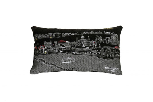14" X 24" Dark Gray And White New Orleans Nighttime Skyline Lumbar Decorative Pillow