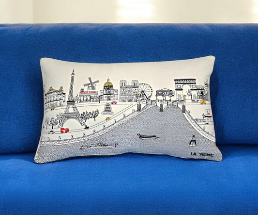 25" White Paris Daylight Skyline Lumbar Decorative Pillow FurniFindUSA
