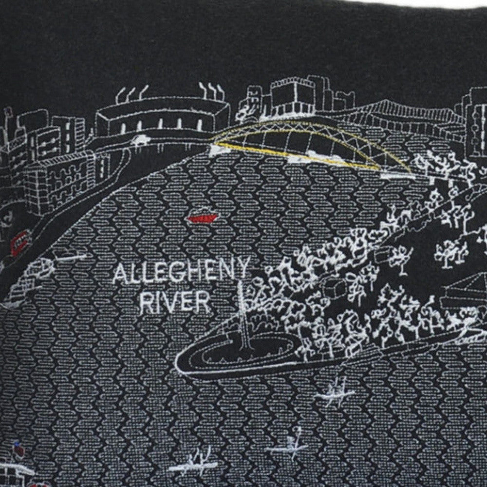 25" Black Pittsburgh Nighttime Skyline Lumbar Decorative Pillow FurniFindUSA