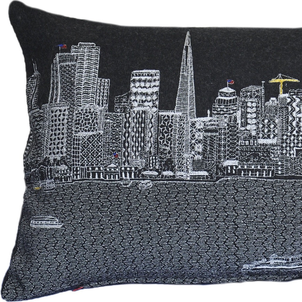 25" Black San Francisco Nighttime Skyline Lumbar Decorative Pillow FurniFindUSA