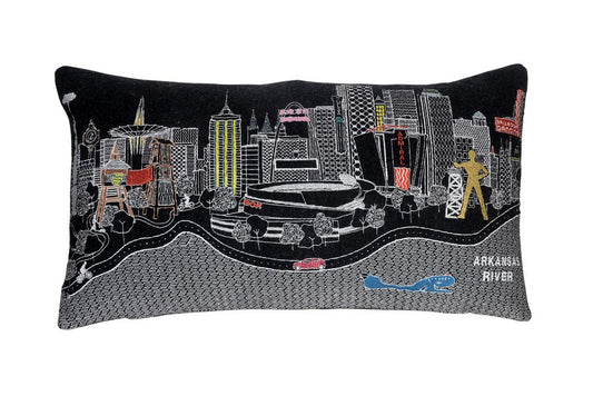 14" X 25" Dark Gray And White Tulsa Nighttime Skyline Lumbar Decorative Pillow