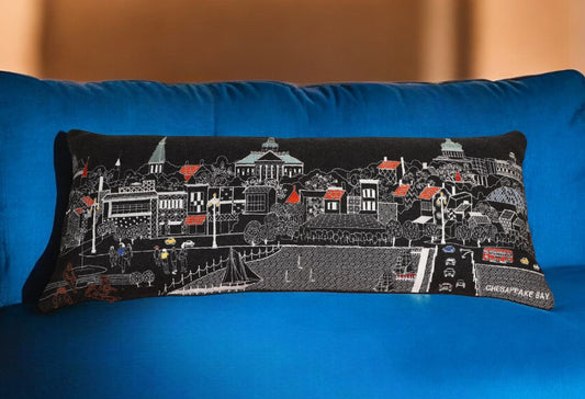 35" Black Annapolis Nighttime Skyline Lumbar Decorative Pillow FurniFindUSA