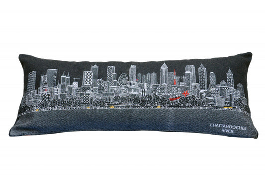 35" Black Atlanta Nighttime Skyline Lumbar Decorative Pillow FurniFindUSA