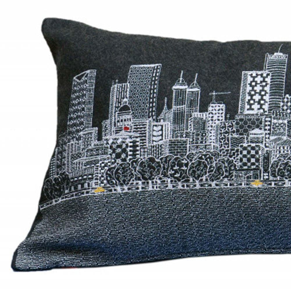 35" Black Atlanta Nighttime Skyline Lumbar Decorative Pillow FurniFindUSA