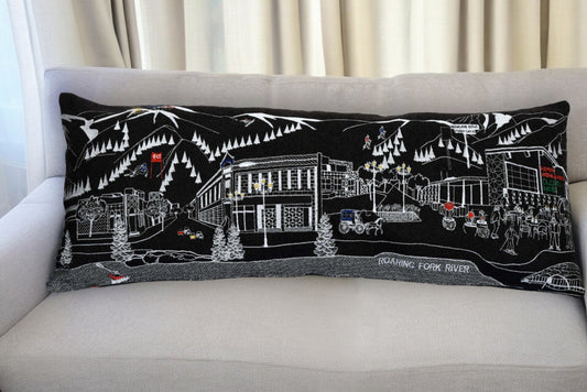 35" Black Aspen Nighttime Skyline Lumbar Decorative Pillow FurniFindUSA