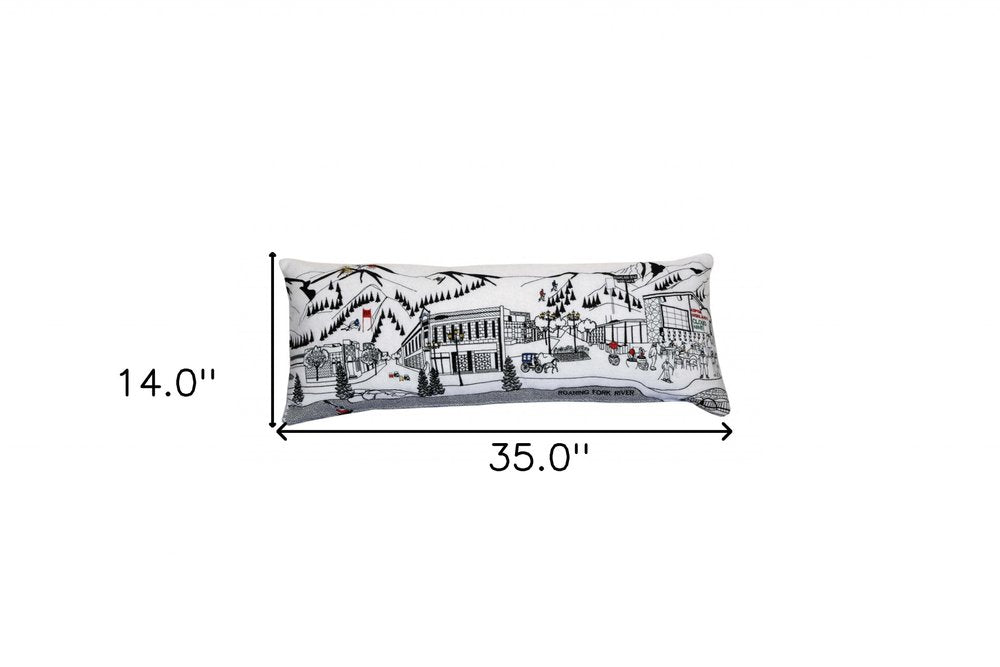 14" X 35" Dark Gray And White Aspen Nighttime Skyline Lumbar Wool Throw Pillow HomeRoots