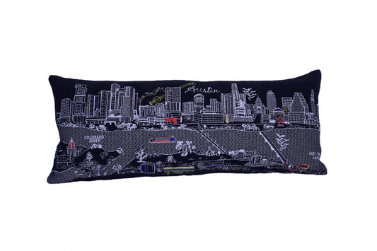 35" Black Austin Nighttime Skyline Lumbar Decorative Pillow FurniFindUSA