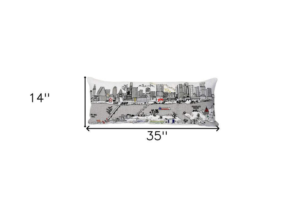 14" X 35" Dark Gray And White Austin Nighttime Skyline Lumbar Decorative Pillow HomeRoots