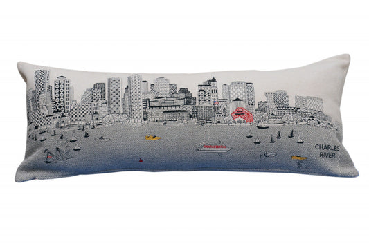 35" White Boston Daylight Skyline Lumbar Decorative Pillow FurniFindUSA