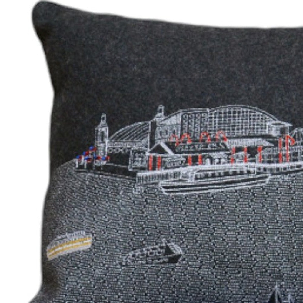 35" Black Chicago Nighttime Skyline Lumbar Decorative Pillow FurniFindUSA