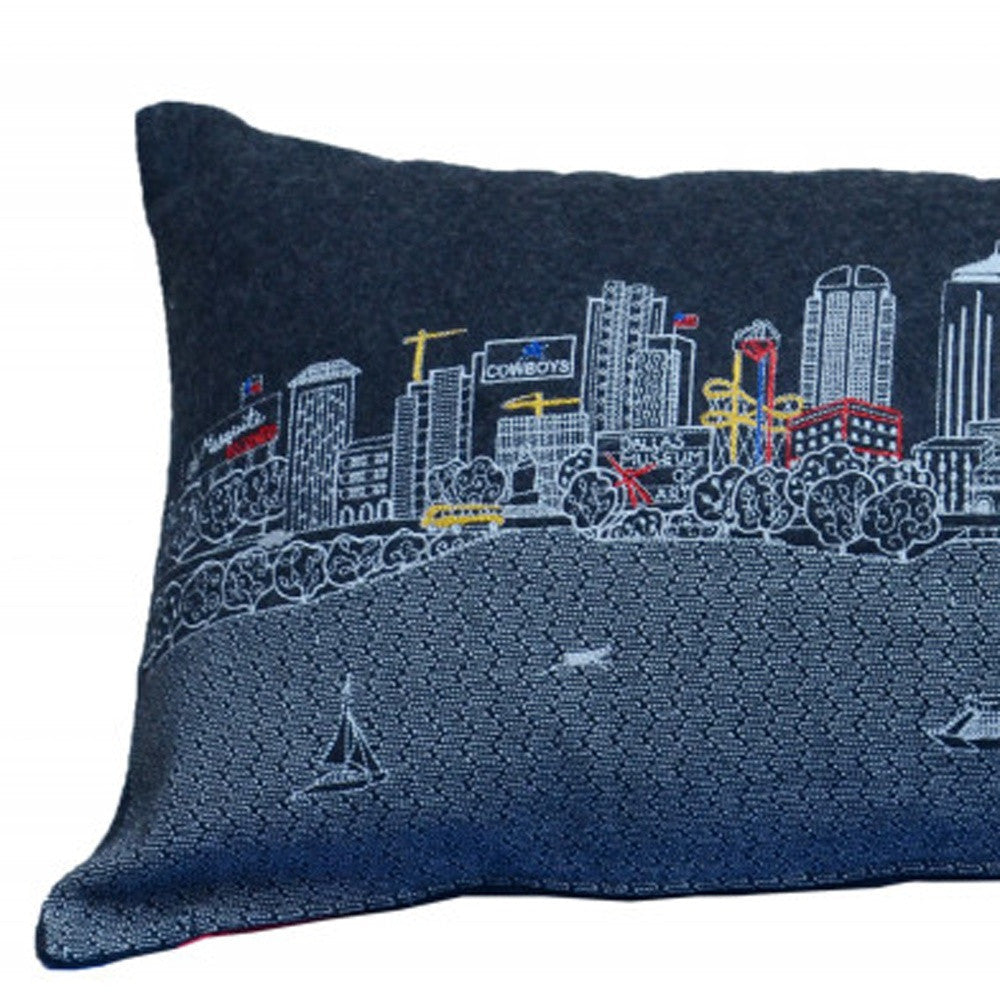 35" Black Dallas Nighttime Skyline Lumbar Decorative Pillow FurniFindUSA