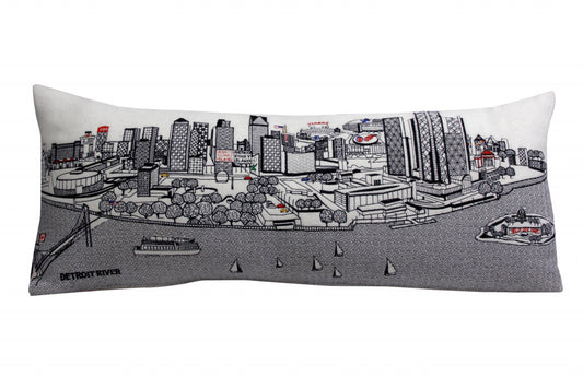 35" White Detroit Daylight Skyline Lumbar Decorative Pillow FurniFindUSA