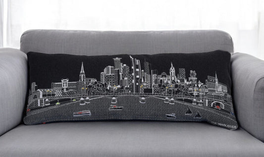 35" Black Frankfurt Nighttime Skyline Lumbar Decorative Pillow FurniFindUSA