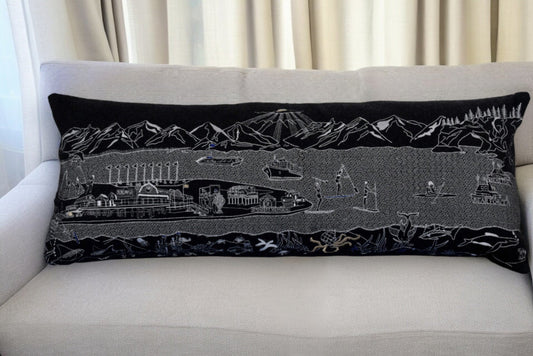 35" Black Homer Spit Nighttime Skyline Lumbar Decorative Pillow FurniFindUSA