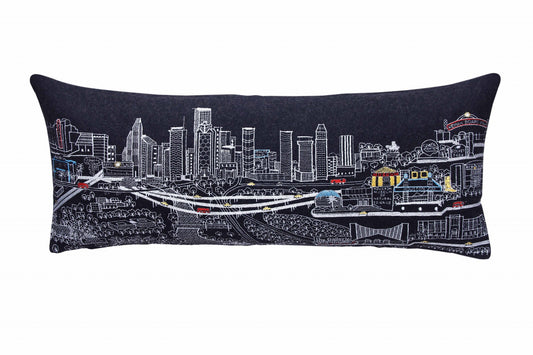 35" Black Houston Nighttime Skyline Lumbar Decorative Pillow FurniFindUSA