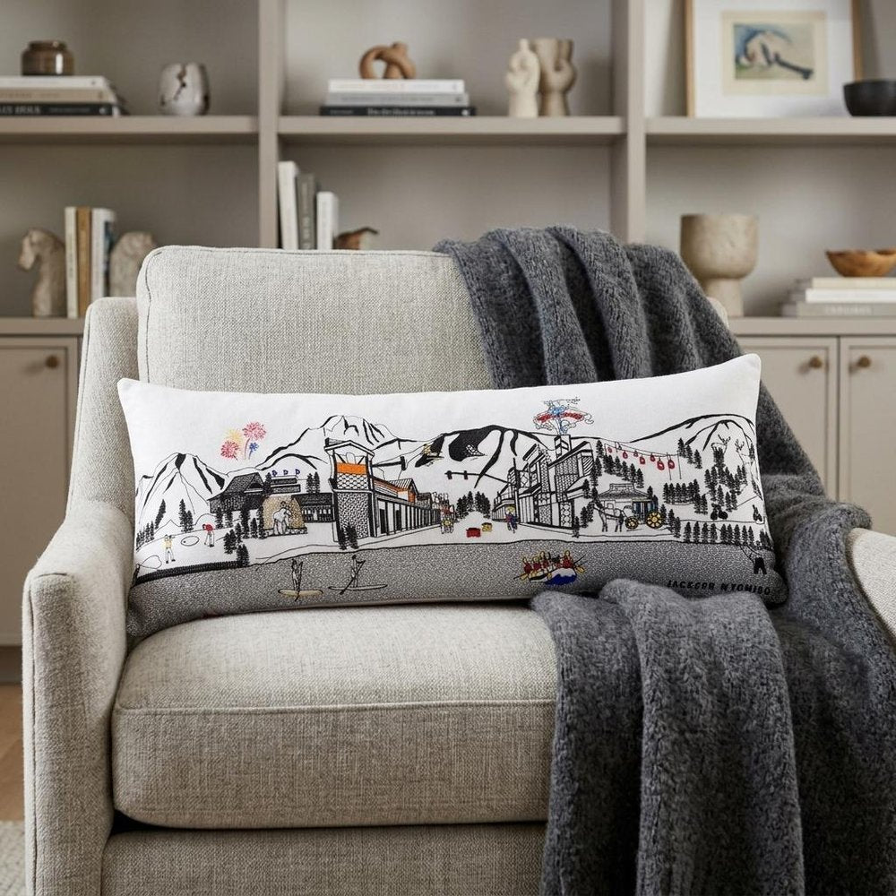 Dark Gray And White Jackson Nighttime Skyline Lumbar Decorative Pillow HomeRoots