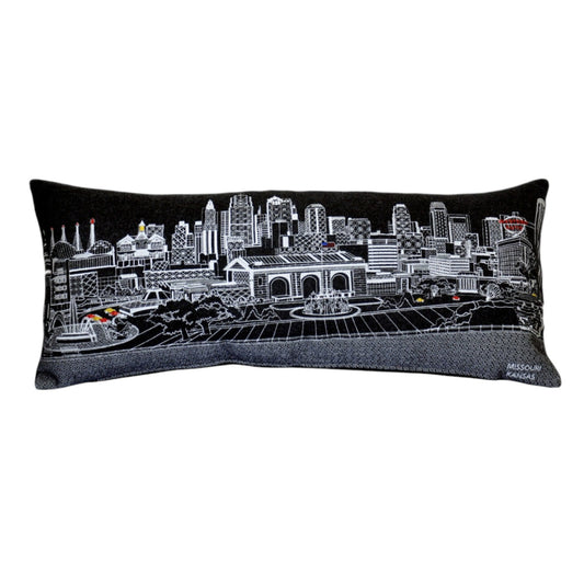 35" Black Kansas City Nighttime Skyline Lumbar Decorative Pillow FurniFindUSA