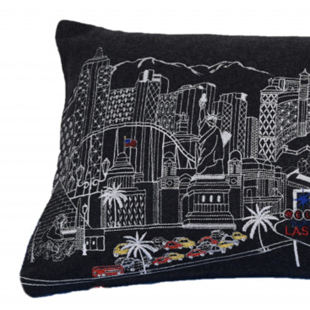 35" Black as Vegas Nighttime Skyline Lumbar Decorative Pillow FurniFindUSA