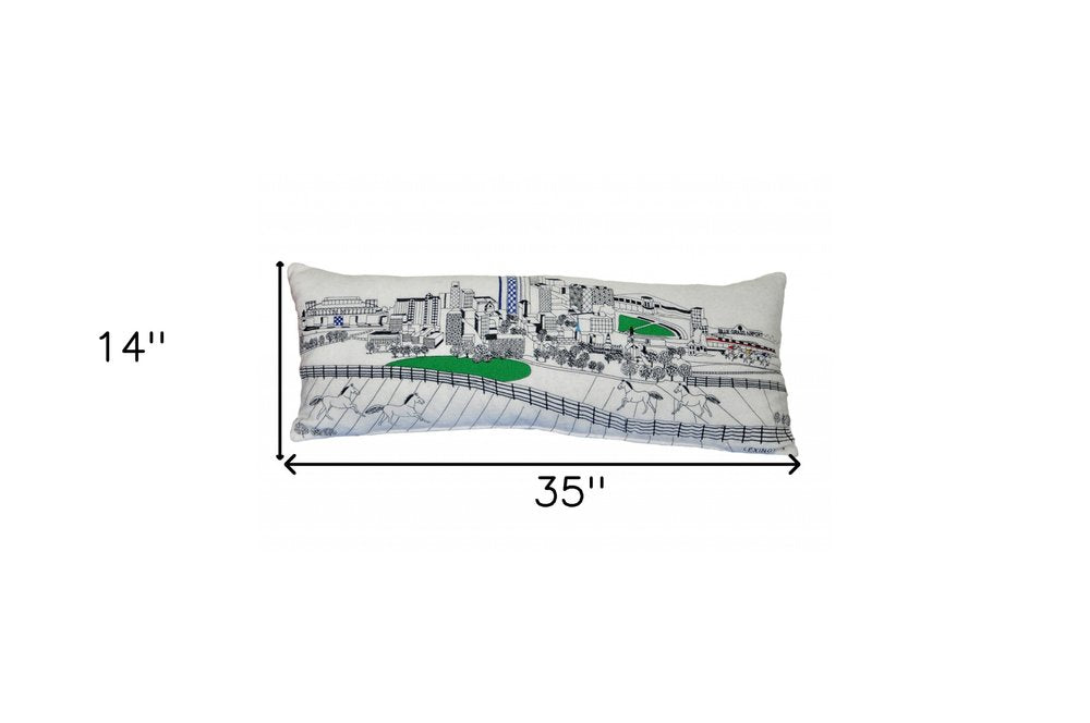 14" X 35" Dark Gray And White Lexington Nighttime Skyline Lumbar Decorative Pillow HomeRoots