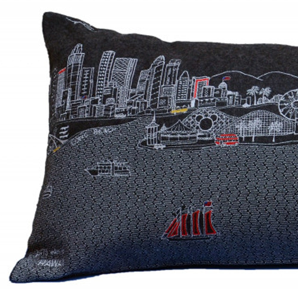 35" Black Los Angeles Nighttime Skyline Lumbar Decorative Pillow FurniFindUSA